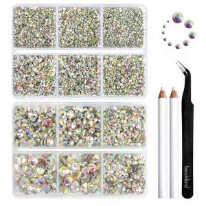 Flatback Rhinestones, Crystal AB, 8300pcs Mixed 10 Sizes | Crystal Rhinestone Round, for Crafts Nails,With Wax Pencil and Tweezers Kit, SS3-SS30, AB Crystal Flatback Rhinestones, Crystal AB, 8300pcs Mixed 10 Sizes | Crystal Rhinestone Round, for Crafts Nails,With Wax Pencil and Tweezers Kit, SS3-SS30, AB Crystal