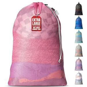 Mesh XL Laundry Bag 24"x36" with Shoulder Strap, Pink | XL 24x36 Mesh Laundry Bag, Handles & Shoulder Strap, Breathable, Machine Washable, Dorm Travel Bedding, Pink Mesh XL Laundry Bag 24"x36" with Shoulder Strap, Pink | XL 24x36 Mesh Laundry Bag, Handles & Shoulder Strap, Breathable, Machine Washable, Dorm Travel Bedding, Pink