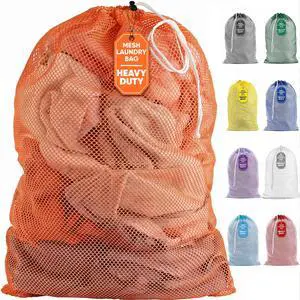 Mesh XL Laundry Bag 24"x36", Heavy Duty Drawstring, Orange | Machine Washable, Secure Drawstring, For Delicates, Travel & Storage - College Dorms, Laundromats, Apartments Mesh XL Laundry Bag 24"x36", Heavy Duty Drawstring, Orange | Machine Washable, Secure Drawstring, For Delicates, Travel & Storage - College Dorms, Laundromats, Apartments
