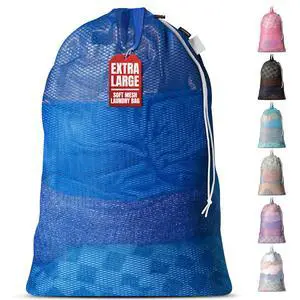 Mesh XL Laundry Bag 24"x36" with Shoulder Strap, Blue | XL 24x36 Mesh Laundry Bag, Handles & Shoulder Strap, Breathable, Machine Washable, Dorm Travel Bedding, Blue Mesh XL Laundry Bag 24"x36" with Shoulder Strap, Blue | XL 24x36 Mesh Laundry Bag, Handles & Shoulder Strap, Breathable, Machine Washable, Dorm Travel Bedding, Blue