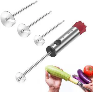 Multi-Purpose Veggie Drill - 4 Sizes Vegetable Corer Tool | Zucchini Corer & All-in-One Vegetable Corer for Potatoes, Carrots | Ergonomic Anti-Slip Handle Multi-Purpose Veggie Drill - 4 Sizes Vegetable Corer Tool | Zucchini Corer & All-in-One Vegetable Corer for Potatoes, Carrots | Ergonomic Anti-Slip Handle
