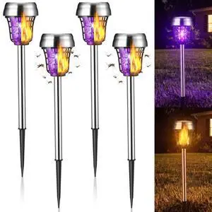 4 Pcs Solar Bug Zapper Outdoor,Purple and Flame Lights,Black | Mosquito Repellent, Solar Powered, High Voltage Electric, Waterproof, Fly Insect Killer, LED Lamp, for Patio Yard Garden 4 Pcs Solar Bug Zapper Outdoor,Purple and Flame Lights,Black | Mosquito Repellent, Solar Powered, High Voltage Electric, Waterproof, Fly Insect Killer, LED Lamp, for Patio Yard Garden