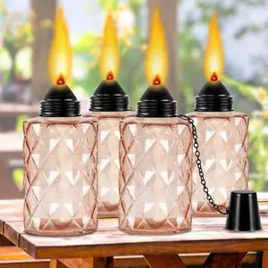 Glass Table Top Torch, Outdoor Torch Canisters 12 oz,Refill Canister with Wicks and Covers, Patio Metal Torch for Luau Party, DIY Garden Decor (4 Packs) (Orange) Glass Table Top Torch, Outdoor Torch Canisters 12 oz,Refill Canister with Wicks and Covers, Patio Metal Torch for Luau Party, DIY Garden Decor (4 Packs) (Orange)