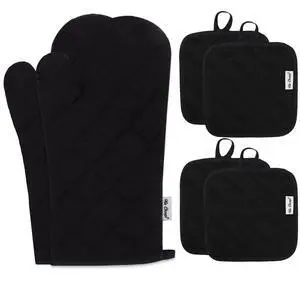 Oven Mitts and Pot Holders Sets,6 Pcs Oven Mitts and Potholders with Recycled Cotton High Heat Resistant Extra Thick Long Oven Mitts for Cooking(Black) Oven Mitts and Pot Holders Sets,6 Pcs Oven Mitts and Potholders with Recycled Cotton High Heat Resistant Extra Thick Long Oven Mitts for Cooking(Black)