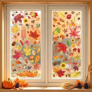 Fall Window Clings 9 Sheets Thanksgiving Static Stickers for Glass Decor | Double-Sided Autumn Window Decals, Harvest Season Clings, Maple Leaves Pumpkins Decorations for Holiday Home Office Classroom Fall Window Clings 9 Sheets Thanksgiving Static Stickers for Glass Decor | Double-Sided Autumn Window Decals, Harvest Season Clings, Maple Leaves Pumpkins Decorations for Holiday Home Office Classroom