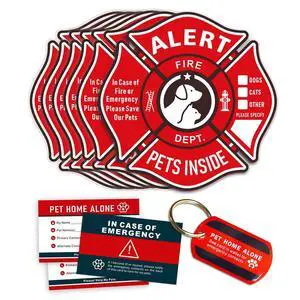 Pet Alert Stickers Static Cling Window Decals Emergency Pets Rescue Sign (6 Pack) with Bonus: Pet Home Alone Wallet Card & Key Tag - NO Adhesive, Removable, UV Resistant Pet Alert Stickers Static Cling Window Decals Emergency Pets Rescue Sign (6 Pack) with Bonus: Pet Home Alone Wallet Card & Key Tag - NO Adhesive, Removable, UV Resistant
