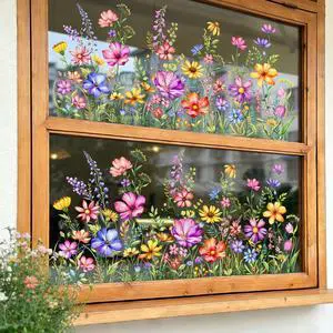 2 Sheets Wildflower Static Window Clings Colorful Spring Summer Floral Window Stickers Double-Sided Anti-Collision Glass Door Mirror Decals 2 Sheets Wildflower Static Window Clings Colorful Spring Summer Floral Window Stickers Double-Sided Anti-Collision Glass Door Mirror Decals
