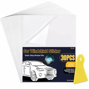 Sticker Shield Windshield, Static Cling Window Film, 4x6 30 Pack | Removable clear vinyl windshield decals for cars IPass, premium tape-free application leaves zero sticky residue Sticker Shield Windshield, Static Cling Window Film, 4x6 30 Pack | Removable clear vinyl windshield decals for cars IPass, premium tape-free application leaves zero sticky residue