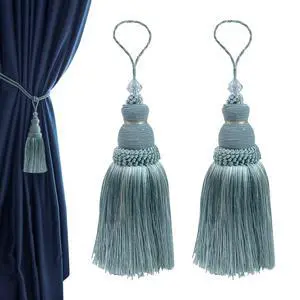 2Pcs 9.2 Inch Curtain Tassel Tiebacks for Cabinets, Door Knobs(Haze Blue) | Silky Fringe Terylene Pendant, for Antique Furniture, Home Decoration, Curtain Tiebacks and Doors 2Pcs 9.2 Inch Curtain Tassel Tiebacks for Cabinets, Door Knobs(Haze Blue) | Silky Fringe Terylene Pendant, for Antique Furniture, Home Decoration, Curtain Tiebacks and Doors