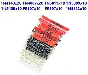 100pcs Rectifier Diode Assorted Kit 8 Types DIY Electronic Components 1N4148 1N4007 FR107 FR207 1N5819 1N5399 1N5408 1N5822 100pcs Rectifier Diode Assorted Kit 8 Types DIY Electronic Components 1N4148 1N4007 FR107 FR207 1N5819 1N5399 1N5408 1N5822