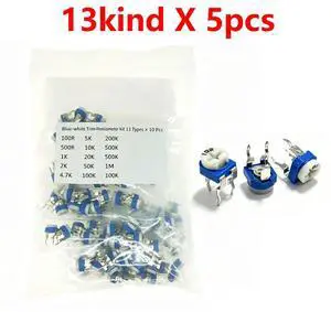 65pcs 13kind X 5pcs RM-065 RM065 WH06-2 Variable Resistors Assorted Kit 13Type*5pcs Trimming Potentiometer 100R-1M 65pcs 13kind X 5pcs RM-065 RM065 WH06-2 Variable Resistors Assorted Kit 13Type*5pcs Trimming Potentiometer 100R-1M
