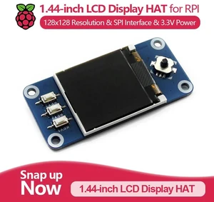 Raspberry Pi 1.44-inch LCD Display HAT, 128x128 resolution, built-in controller, SPI interface, 3.3V power. Raspberry Pi 1.44-inch LCD Display HAT, 128x128 resolution, built-in controller, SPI interface, 3.3V power.