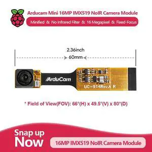 Arducam Mini 16MP IMX519 NoIR Camera Module, 16 Megapixel, compatible with Raspberry Pi 5 and Zero series Arducam Mini 16MP IMX519 NoIR Camera Module, 16 Megapixel, compatible with Raspberry Pi 5 and Zero series