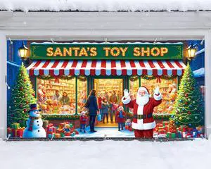 Santa's Workshop Garage Door Cover - 7x16Ft Christmas Holiday Decor with 4x6m Ribbon Strings | Polyester Santa & Elves Scene for Home, Church, Party Decorations | Durable, Reusable & Fade-Resistant Santa's Workshop Garage Door Cover - 7x16Ft Christmas Holiday Decor with 4x6m Ribbon Strings | Polyester Santa & Elves Scene for Home, Church, Party Decorations | Durable, Reusable & Fade-Resistant