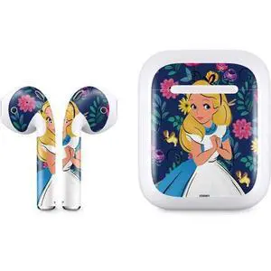 Decal Audio Skin Compatible with Apple AirPods - Officially Licensed Disney Alice in Wonderland (Animated) Floral Print Design Decal Audio Skin Compatible with Apple AirPods - Officially Licensed Disney Alice in Wonderland (Animated) Floral Print Design