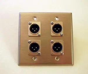 ProCraft Stainless Steel 2 Gang Plate Loaded Four Male Mic XLR's DPL-4XM-SS | Loaded stainless steel 2-gang wall plate with four male XLR microphone connectors ProCraft Stainless Steel 2 Gang Plate Loaded Four Male Mic XLR's DPL-4XM-SS | Loaded stainless steel 2-gang wall plate with four male XLR microphone connectors