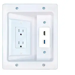 HDMI USB-3 Recessed Wall Plate Cable Concealer Management Kit with Power Outlet Hides Cords and Cables HDMI USB-3 Recessed Wall Plate Cable Concealer Management Kit with Power Outlet Hides Cords and Cables