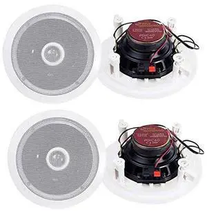 6.5" 500W 2-Way Round in-Wall/Ceiling Home Audio Speaker System, White, 4pk 6.5" 500W 2-Way Round in-Wall/Ceiling Home Audio Speaker System, White, 4pk