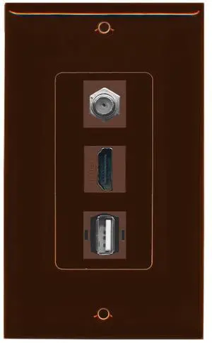 1 Port HDMI and 1 Port Coax Cable TV- F-Type and 1 Port USB A-A Decorative Wall Plate - Brown 1 Port HDMI and 1 Port Coax Cable TV- F-Type and 1 Port USB A-A Decorative Wall Plate - Brown
