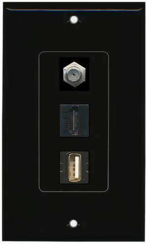 1 Port HDMI and 1 Port Coax Cable TV- F-Type and 1 Port USB A-A Decorative Wall Plate - Black 1 Port HDMI and 1 Port Coax Cable TV- F-Type and 1 Port USB A-A Decorative Wall Plate - Black