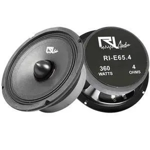 6.5'' Midrange Speakers 360W Peak Power 180W RMS 4 Ohm RI-E65.4 2 Pack Black | 360W Peak Power, 180W RMS, 4 Ohm impedance, 1.5in voice coil, 30oz ferrite magnet, accordion surround 6.5'' Midrange Speakers 360W Peak Power 180W RMS 4 Ohm RI-E65.4 2 Pack Black | 360W Peak Power, 180W RMS, 4 Ohm impedance, 1.5in voice coil, 30oz ferrite magnet, accordion surround