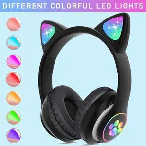 CAT YOWU Wireless Headphones with Microphone, Over-Ear Bluetooth Cat Ear Headphones for Kids and Teens (Black) CAT YOWU Wireless Headphones with Microphone, Over-Ear Bluetooth Cat Ear Headphones for Kids and Teens (Black)