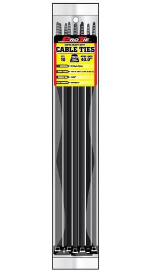Pro Tie Super Heavy Duty Cable Ties, Self-Locking Nylon Cable Wire Ties for Indoor and Outdoor Use | 40-Inch, 250 lbs. Tensile Strength, UV Black Nylon, 10-Pack (PN: B40SHD10) Pro Tie Super Heavy Duty Cable Ties, Self-Locking Nylon Cable Wire Ties for Indoor and Outdoor Use | 40-Inch, 250 lbs. Tensile Strength, UV Black Nylon, 10-Pack (PN: B40SHD10)
