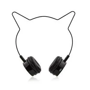 Black Cat Ear Headphones Wire Frame Headset w Microphone Black Cat Ear Headphones Wire Frame Headset w Microphone