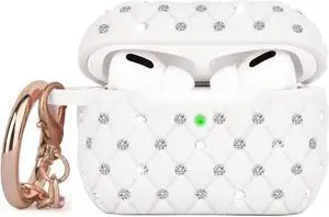 Case Compatible with Apple AirPods Pro Case Stylish Bling TPU Cover Full Protective Pro Charging Case Skin Cover with Keychain, White Case Compatible with Apple AirPods Pro Case Stylish Bling TPU Cover Full Protective Pro Charging Case Skin Cover with Keychain, White
