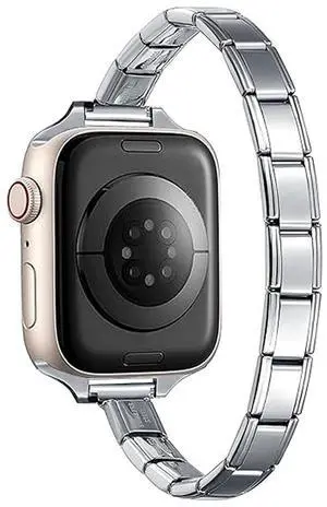 9mm Silvertone Stainless Steel Italian Charm Bracelet Single Band Compatible with Apple Watch Sizes 42mm 44mm 45mm Modular Link Replacement Strap for iWatch Series 9 8 7 6 5 4 3 2 1 SE Ultra 9mm Silvertone Stainless Steel Italian Charm Bracelet Single Band Compatible with Apple Watch Sizes 42mm 44mm 45mm Modular Link Replacement Strap for iWatch Series 9 8 7 6 5 4 3 2 1 SE Ultra