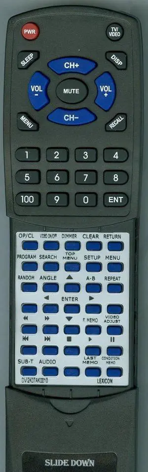 Replacement Remote Control for Lexicon DVI2K07AK0010, RT10, RT-10 Replacement Remote Control for Lexicon DVI2K07AK0010, RT10, RT-10