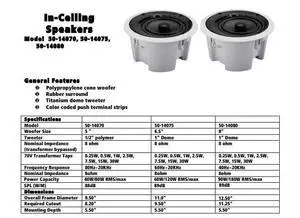 5 1/4'' Two-Way 70V Ceiling Speaker with Ported Enclosure - 50W 5 1/4'' Two-Way 70V Ceiling Speaker with Ported Enclosure - 50W