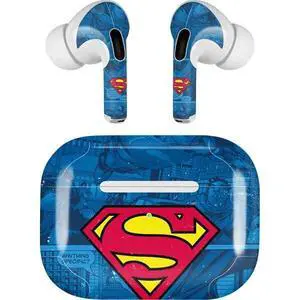 Decal Audio Skin Compatible with Apple AirPods Pro - Officially Licensed DC Comics Superman Logo Background Pattern Design Decal Audio Skin Compatible with Apple AirPods Pro - Officially Licensed DC Comics Superman Logo Background Pattern Design