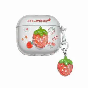 Compatible with AirPods 4, Fashion Slim Fit Cover Clear Strawberry Accessories Case for AirPods 4 with Pendant Compatible with AirPods 4, Fashion Slim Fit Cover Clear Strawberry Accessories Case for AirPods 4 with Pendant