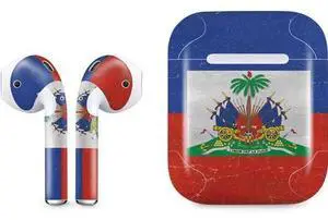 Decal Audio Skin Compatible with Apple AirPods - Haitian Flag Distressed Design Decal Audio Skin Compatible with Apple AirPods - Haitian Flag Distressed Design