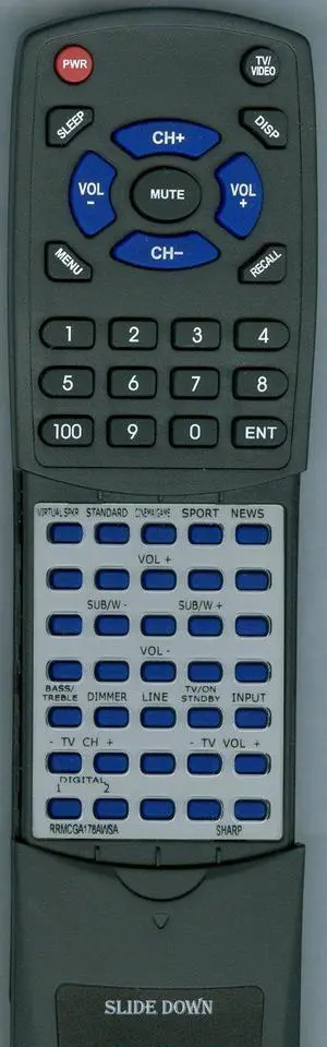 Replacement Remote Control for Sharp RRMCGA178AWSA, HTSB300 Replacement Remote Control for Sharp RRMCGA178AWSA, HTSB300