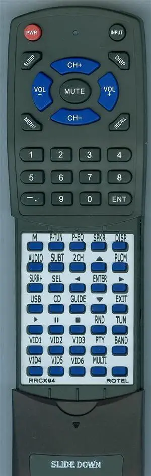 Replacement Remote for Rotel RR-CX94, RSP1572, RSX1562 Replacement Remote for Rotel RR-CX94, RSP1572, RSX1562