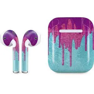 Decal Audio Skin Compatible with Apple AirPods - Paint Splatter Purple Design Decal Audio Skin Compatible with Apple AirPods - Paint Splatter Purple Design