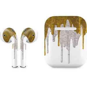 Decal Audio Skin Compatible with Apple AirPods - Paint Splatter Gold Design Decal Audio Skin Compatible with Apple AirPods - Paint Splatter Gold Design