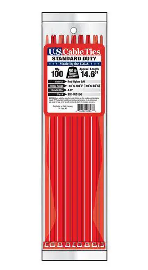 US Cable Ties SD14RD100 14-Inch Standard Duty Cable Ties, Red, 100-Pack US Cable Ties SD14RD100 14-Inch Standard Duty Cable Ties, Red, 100-Pack