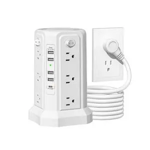 Surge Protector Power Strip with USB C(PD20W) Port,Tower Outlets with 4 USB A Ports, Flat Plug 10 FT Extension Cord with 12 AC Multiple Outlets White Surge Protector Power Strip with USB C(PD20W) Port,Tower Outlets with 4 USB A Ports, Flat Plug 10 FT Extension Cord with 12 AC Multiple Outlets White