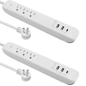Power Strip Surge Protector Flat Plug with USB C, 25W Fast Charging, 3 Outlets, 2 USB Ports, USB C Port, Extension Cord 4ft, Charging Station 2 Pack, White Power Strip Surge Protector Flat Plug with USB C, 25W Fast Charging, 3 Outlets, 2 USB Ports, USB C Port, Extension Cord 4ft, Charging Station 2 Pack, White