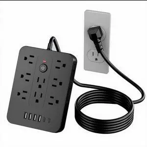 20-in-1 Surge Protector Power Strip with 14 AC Outlets, 4 USB & 2 Type-C Ports | Compact Flat Plug Design, Overload Protection, Space-Saving Extension Cord for Home, Office, Kitchen (Black, 5FT) 20-in-1 Surge Protector Power Strip with 14 AC Outlets, 4 USB & 2 Type-C Ports | Compact Flat Plug Design, Overload Protection, Space-Saving Extension Cord for Home, Office, Kitchen (Black, 5FT)