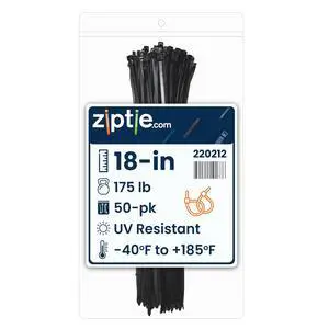 18-inch UV Resistant Black Multi-Purpose Cable Tie, 175-lb Tensile Strength, UL 21S Listed, 50-Pack 18-inch UV Resistant Black Multi-Purpose Cable Tie, 175-lb Tensile Strength, UL 21S Listed, 50-Pack