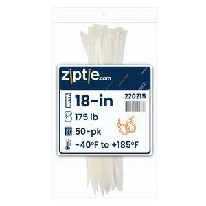 18-inch Natural Multi-Purpose Cable Tie, 175-lb Tensile Strength, UL 21S Listed, 50-Pack 18-inch Natural Multi-Purpose Cable Tie, 175-lb Tensile Strength, UL 21S Listed, 50-Pack