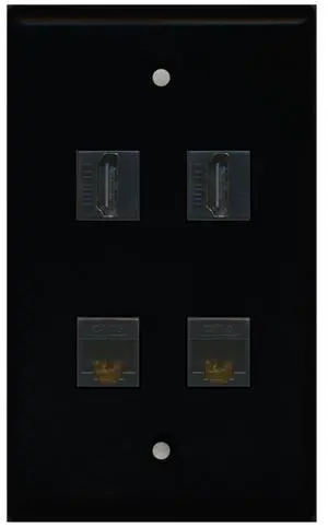 2 Port HDMI 2 Port Cat6 Ethernet Wall Plate - Black 2 Port HDMI 2 Port Cat6 Ethernet Wall Plate - Black
