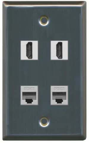 2 Port HDMI 2 Port Cat6 Ethernet Wall Plate - Stainless Steel/Gray 2 Port HDMI 2 Port Cat6 Ethernet Wall Plate - Stainless Steel/Gray