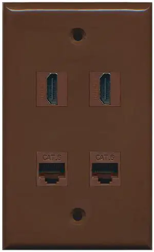 2 Port HDMI 2 Port Cat6 Ethernet Wall Plate - Brown 2 Port HDMI 2 Port Cat6 Ethernet Wall Plate - Brown