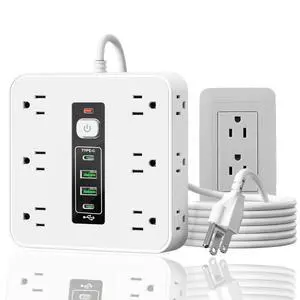 16-in-1 Power Strip with Switch & Surge Protection, 16 in 1 Power Strip Surge Protector, 12 AC Outlets & 2 USB-C, 2 USB-A, 6.6FT Extension Cord with Overload Protection (White) 16-in-1 Power Strip with Switch & Surge Protection, 16 in 1 Power Strip Surge Protector, 12 AC Outlets & 2 USB-C, 2 USB-A, 6.6FT Extension Cord with Overload Protection (White)