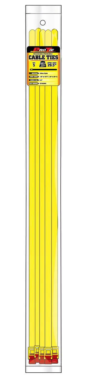 Pro Tie QT29EHD5 29-Inch Quik Tie Reusable Quick Release Cable Tie, Yellow Nylon, 5-Pack Pro Tie QT29EHD5 29-Inch Quik Tie Reusable Quick Release Cable Tie, Yellow Nylon, 5-Pack